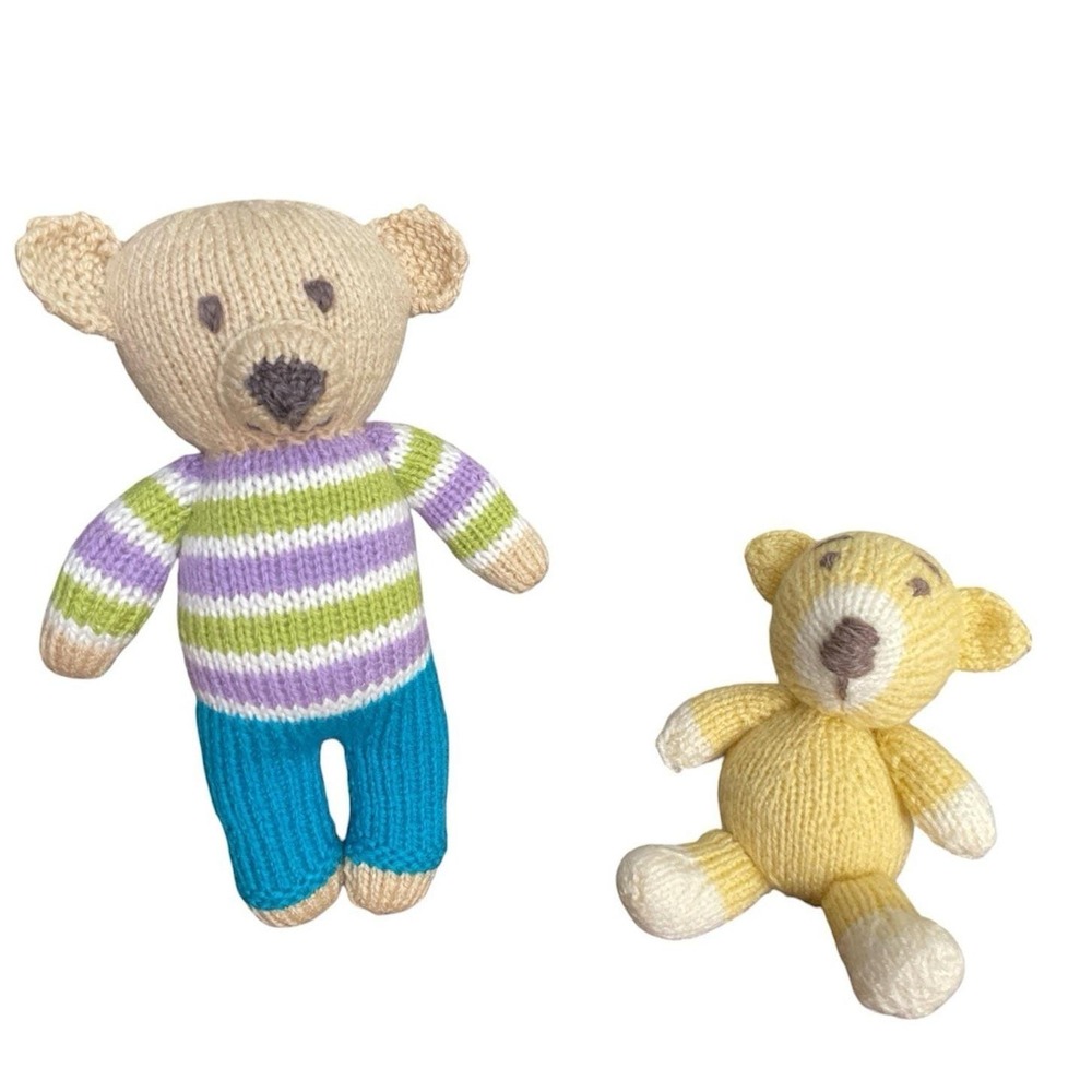 Handmade Toys Teddy Bear Set of Two Plushies Knitted Stuffed Animals Shower Gift